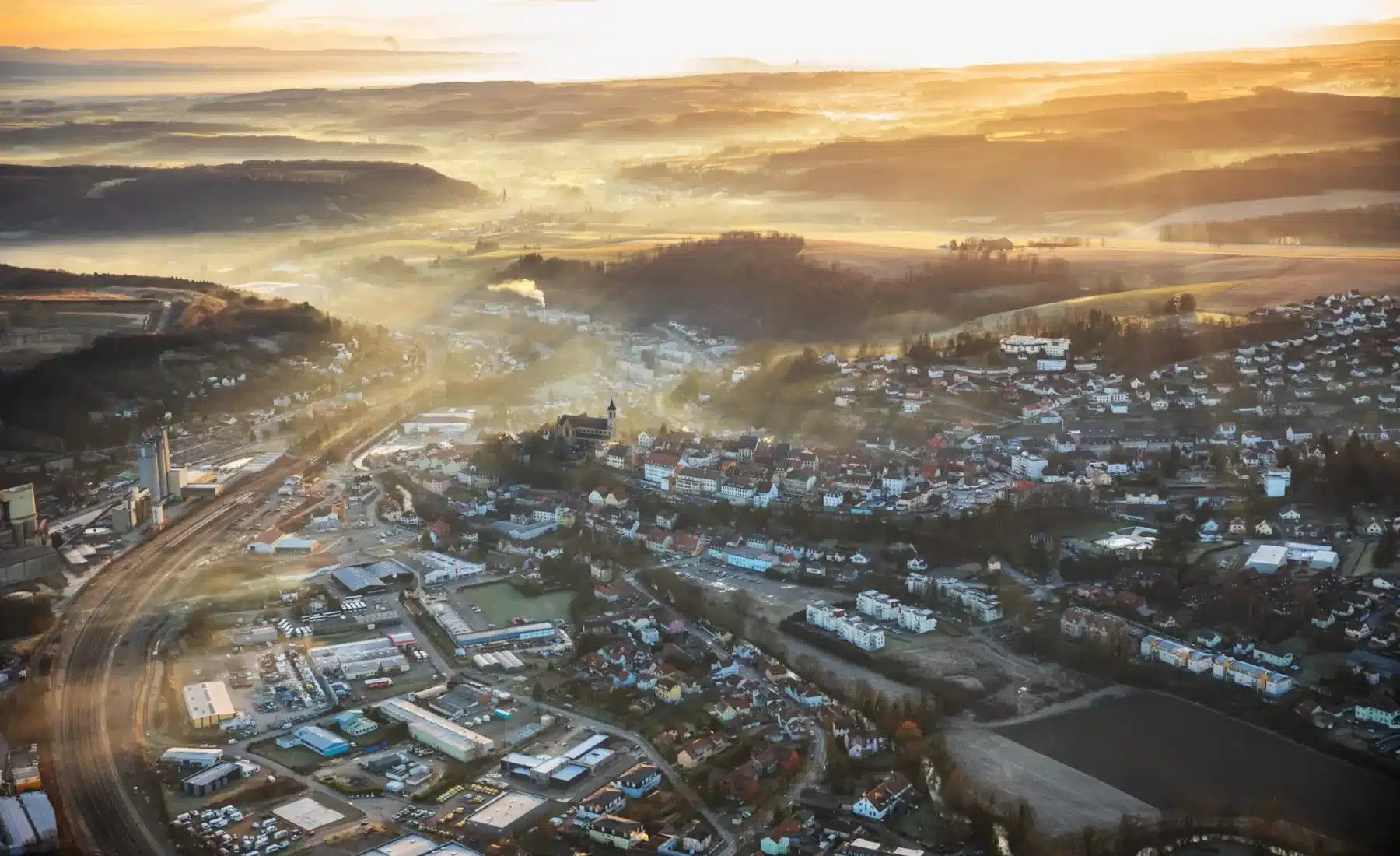 Vue aérienne d’Altkirch et des paysages du Sud Alsace
